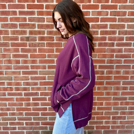 Dark Plum Stitchline Boxy Sweatshirt - Shop Simply Apparel