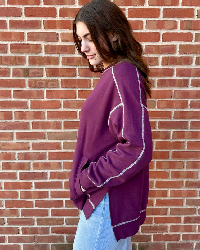 Dark Plum Stitchline Boxy Sweatshirt - Shop Simply Apparel