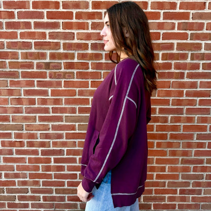 Dark Plum Stitchline Boxy Sweatshirt - Shop Simply Apparel