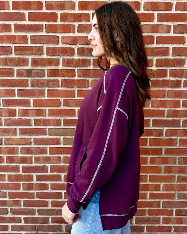 Dark Plum Stitchline Boxy Sweatshirt - Shop Simply Apparel