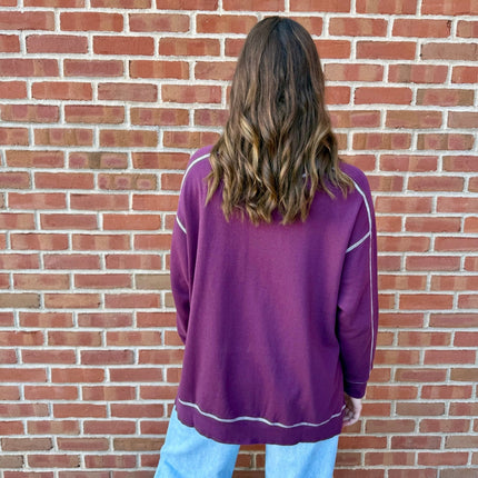 Dark Plum Stitchline Boxy Sweatshirt - Shop Simply Apparel
