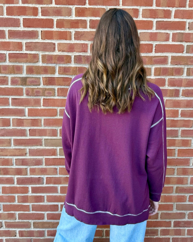 Dark Plum Stitchline Boxy Sweatshirt - Shop Simply Apparel
