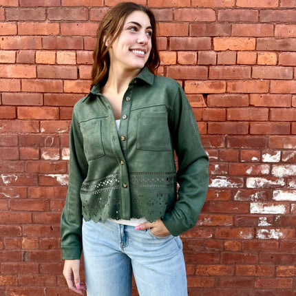 Olive Green Faux Suede Top