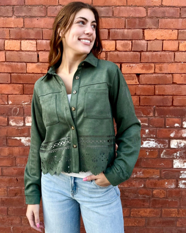 Olive Green Faux Suede Top