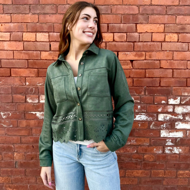 Olive Green Faux Suede Top
