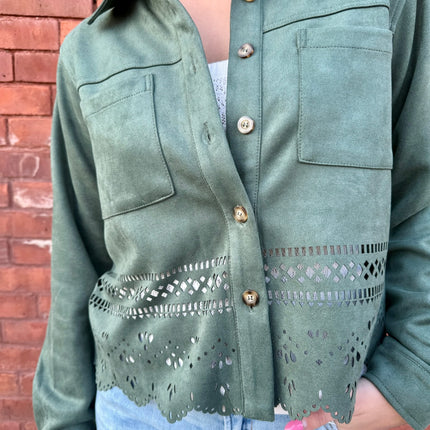 Olive Lasercut Detailing Jacket - Shop Simply Apparel