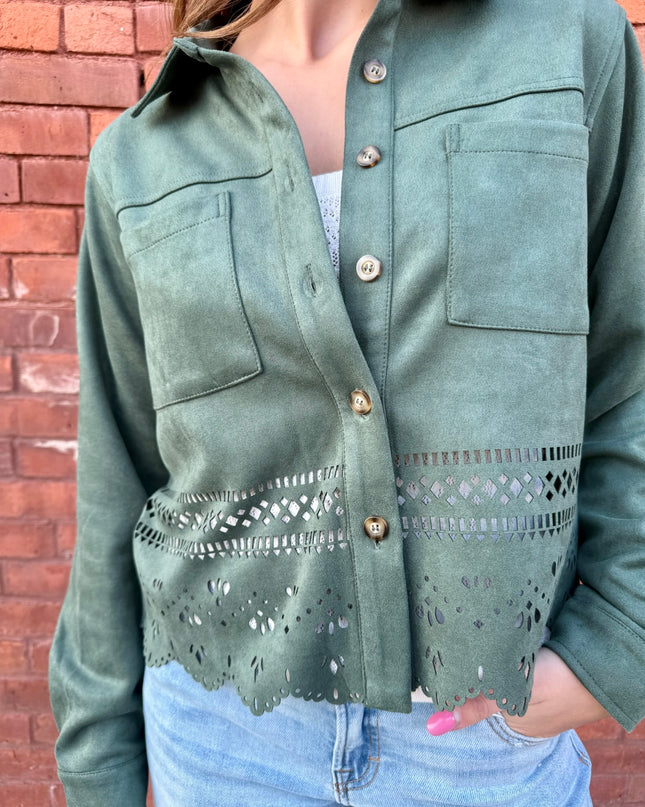 Olive Lasercut Detailing Jacket