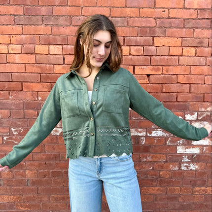 Olive Lasercut Detailing Jacket - Shop Simply Apparel