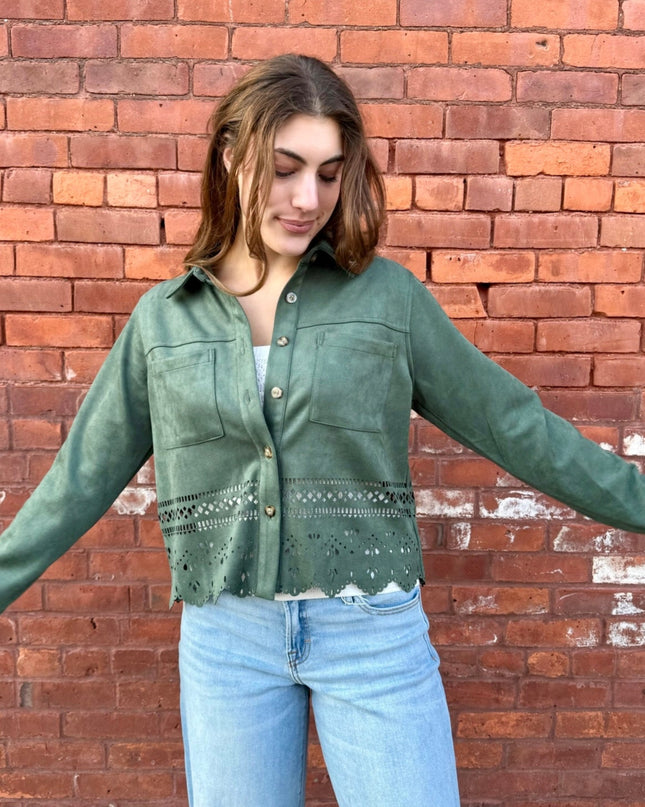 Olive Lasercut Detailing Jacket
