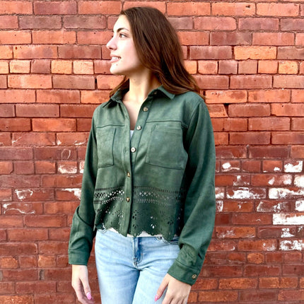 Olive Lasercut Detailing Jacket - Shop Simply Apparel
