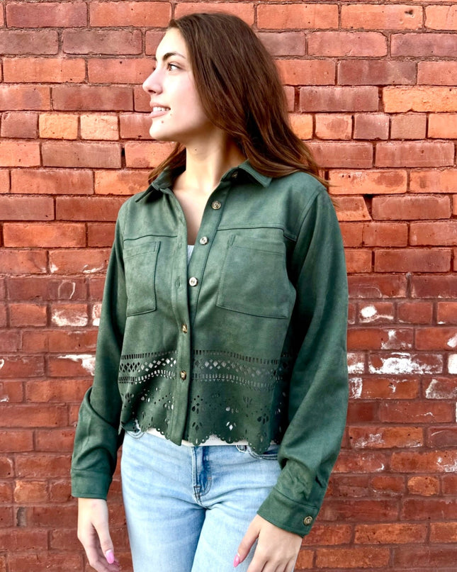 Olive Lasercut Detailing Jacket
