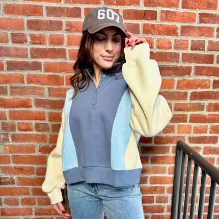 denim blue color block sweatshirt