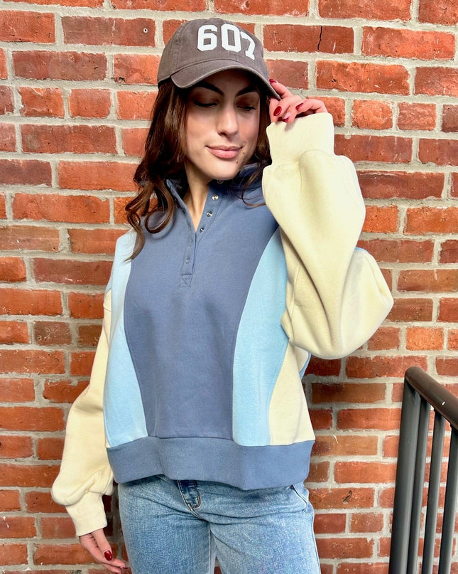 denim blue color block sweatshirt