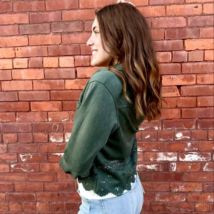 Olive Lasercut Detailing Jacket - Shop Simply Apparel