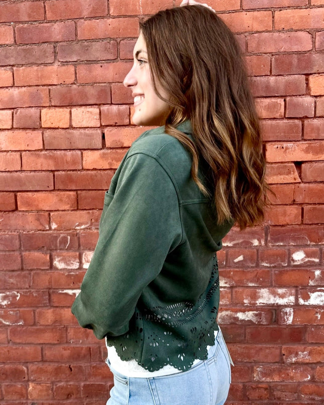 Olive Lasercut Detailing Jacket