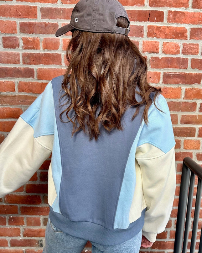 Denim Blue Colorblock Pullover Sweatshirt - Shop Simply Apparel