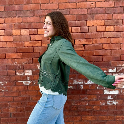 Olive Lasercut Detailing Jacket - Shop Simply Apparel