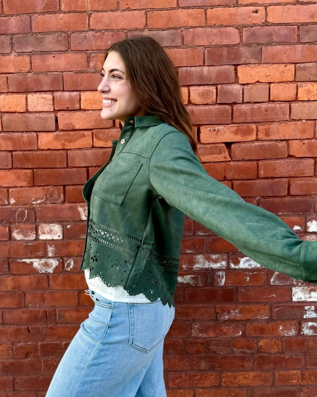 Olive Lasercut Detailing Jacket