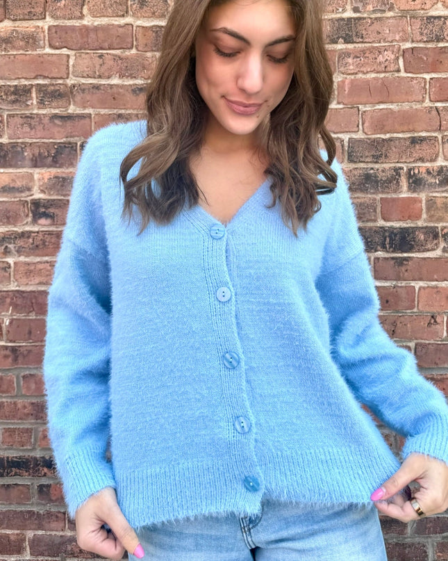 Light Blue Super Soft Fuzzy Sweater Cardigan