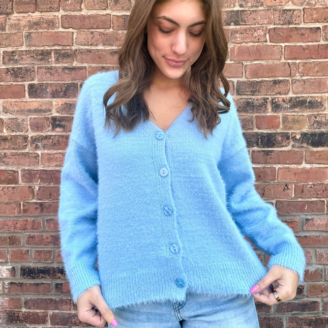 Light Blue Super Soft Fuzzy Sweater Cardigan