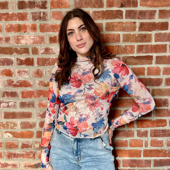 Colorful floral spring mesh top