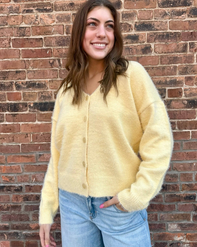 Pastel Yellow Super Soft Fuzzy Sweater Cardigan