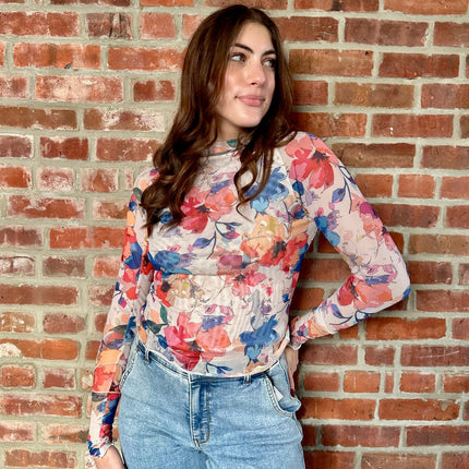 Multicolored Abstract Floral Mesh Top - Shop Simply Apparel