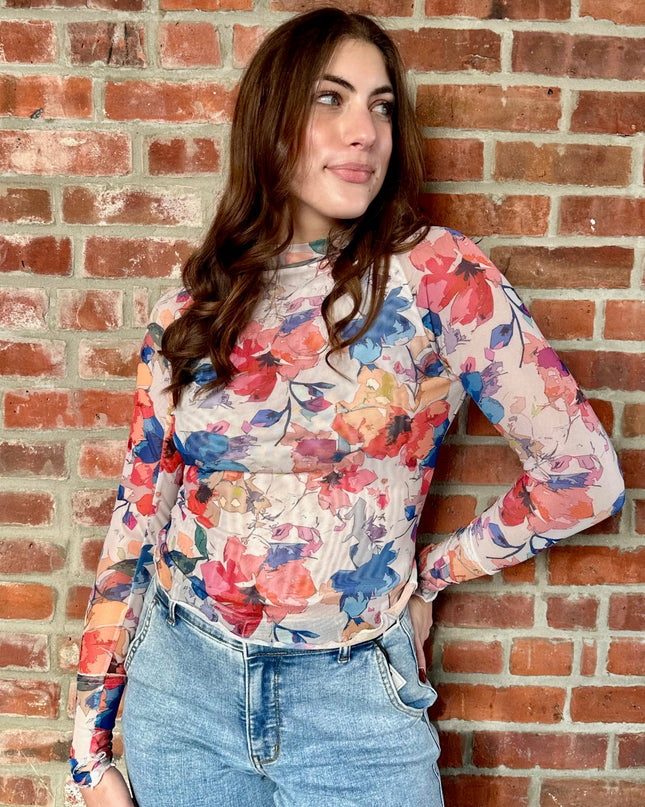 Multicolored Abstract Floral Mesh Top - Shop Simply Apparel