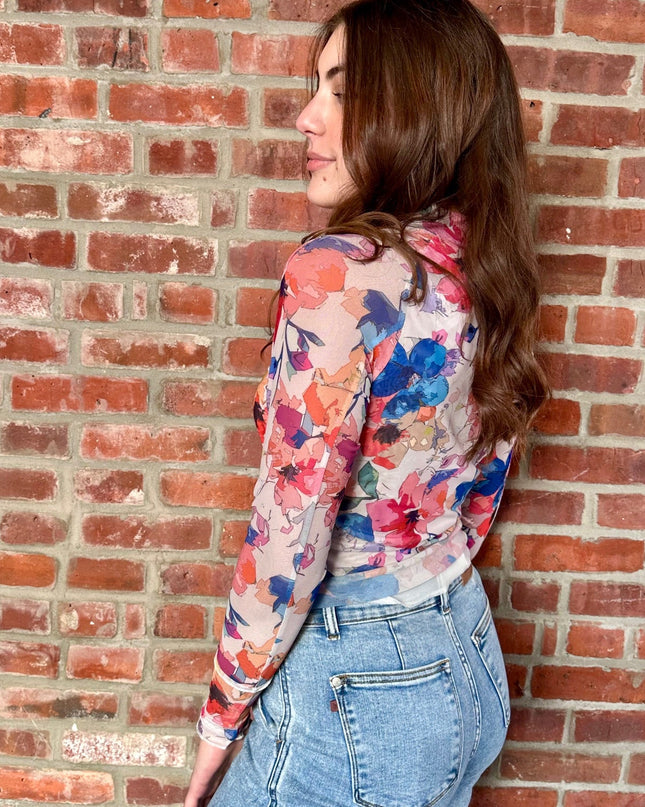 Multicolored Abstract Floral Mesh Top - Shop Simply Apparel