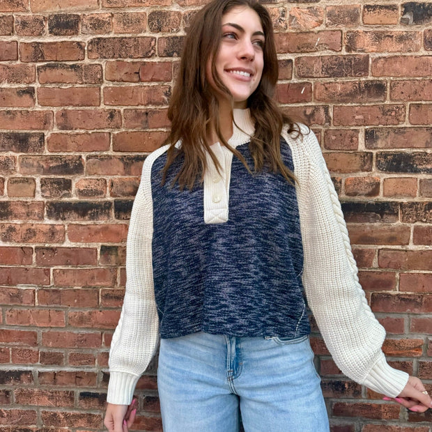 Vintage Havana Mix Knit Collared Sweater