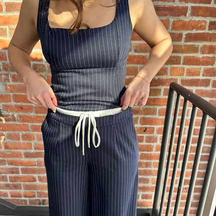 Sleeveless Pinstripe Square Neck Fitted Top - Shop Simply Apparel