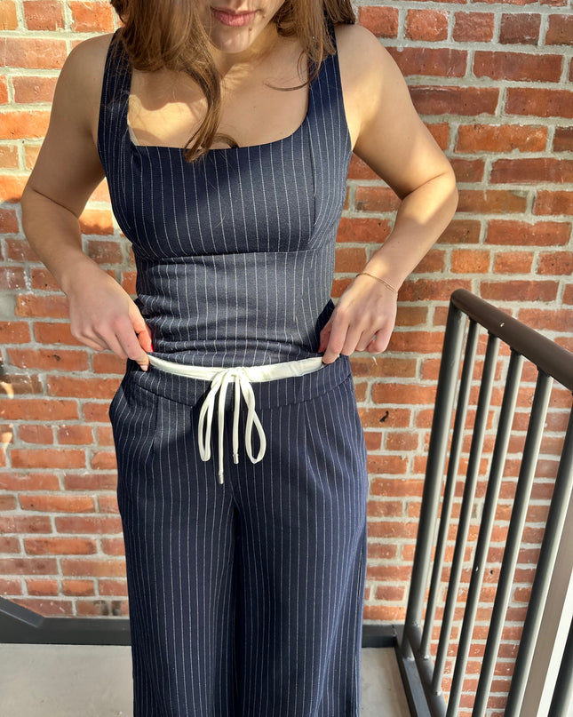 Sleeveless Pinstripe Square Neck Fitted Top - Shop Simply Apparel