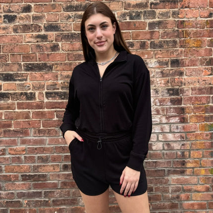 Black Long Sleeve Mock Neck Romper