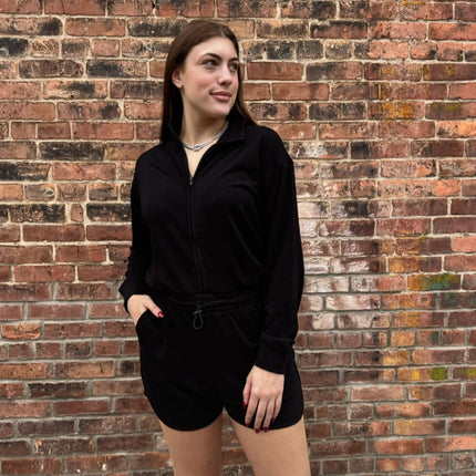 Black Long Sleeve Mock Neck Romper