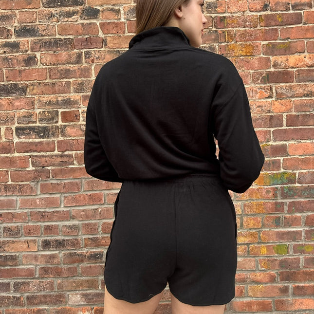 Black Long Sleeve Mock Neck Romper