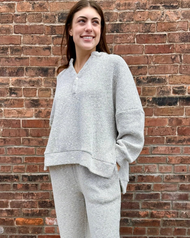 Cream Black Knit Oversized Textured Henley