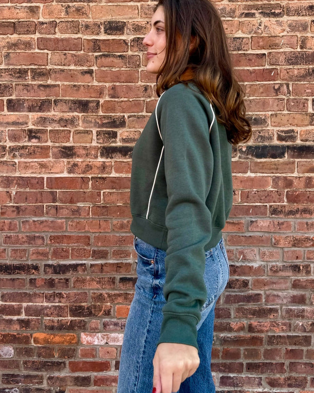 Deep Forest Piped Cotton Blend Crewneck