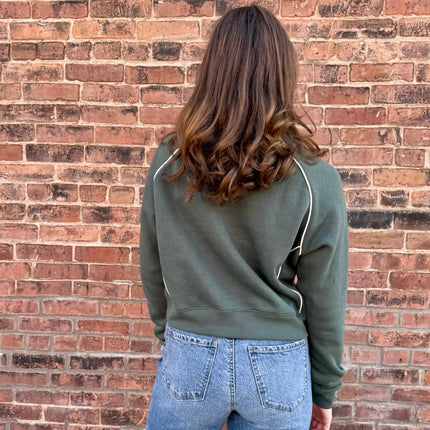 Deep Forest Piped Cotton Blend Crewneck