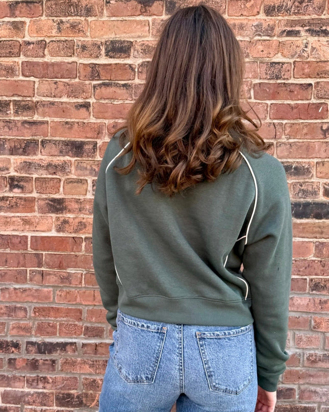 Deep Forest Piped Cotton Blend Crewneck