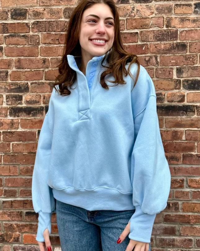 Sky Blue Mock Neck Cozy Sweatshirt