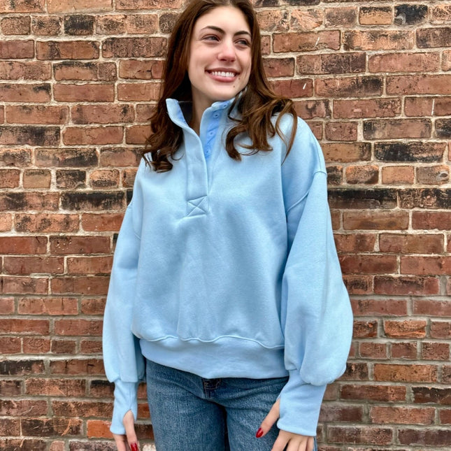 Sky Blue Mock Neck Cozy Sweatshirt