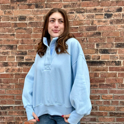 Sky Blue Half Button-Up Pullover