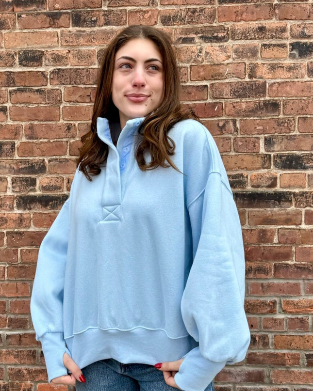 Sky Blue Half Button-Up Pullover