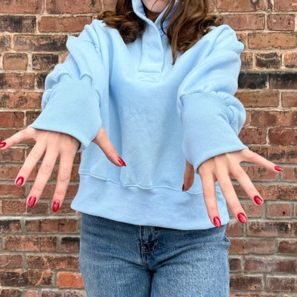 Sky Blue Half Button-Up Pullover