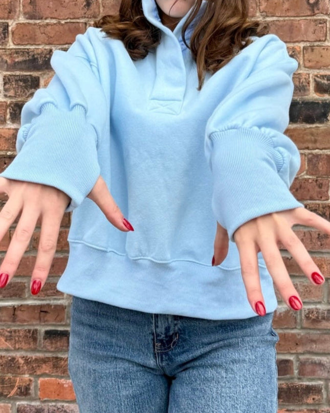 Sky Blue Half Button-Up Pullover