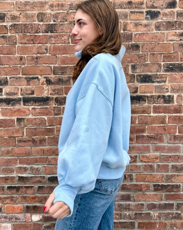 Sky Blue Half Button-Up Pullover