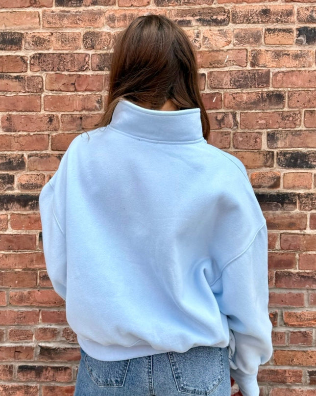 Sky Blue Half Button-Up Pullover