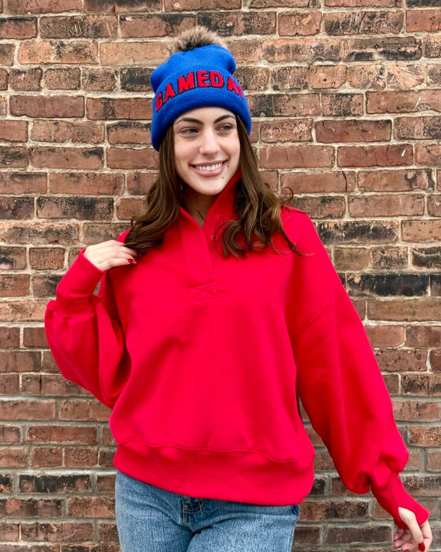 Red Mock Neck Cozy Sweatshirt