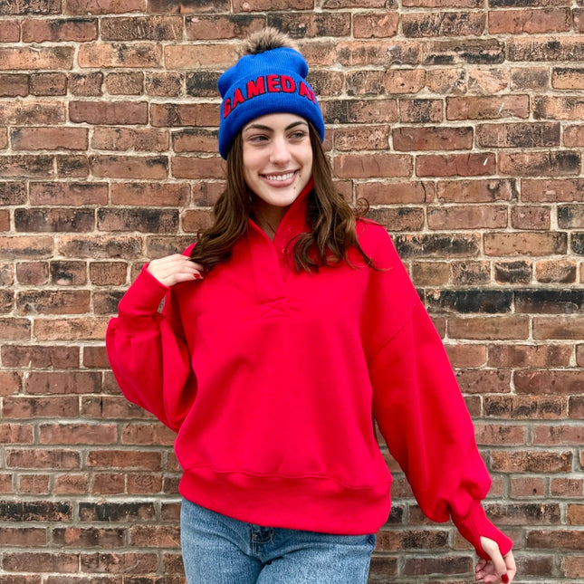 Red Mock Neck Cozy Sweatshirt