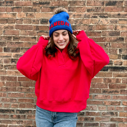 Red Half Button-Up Pullover